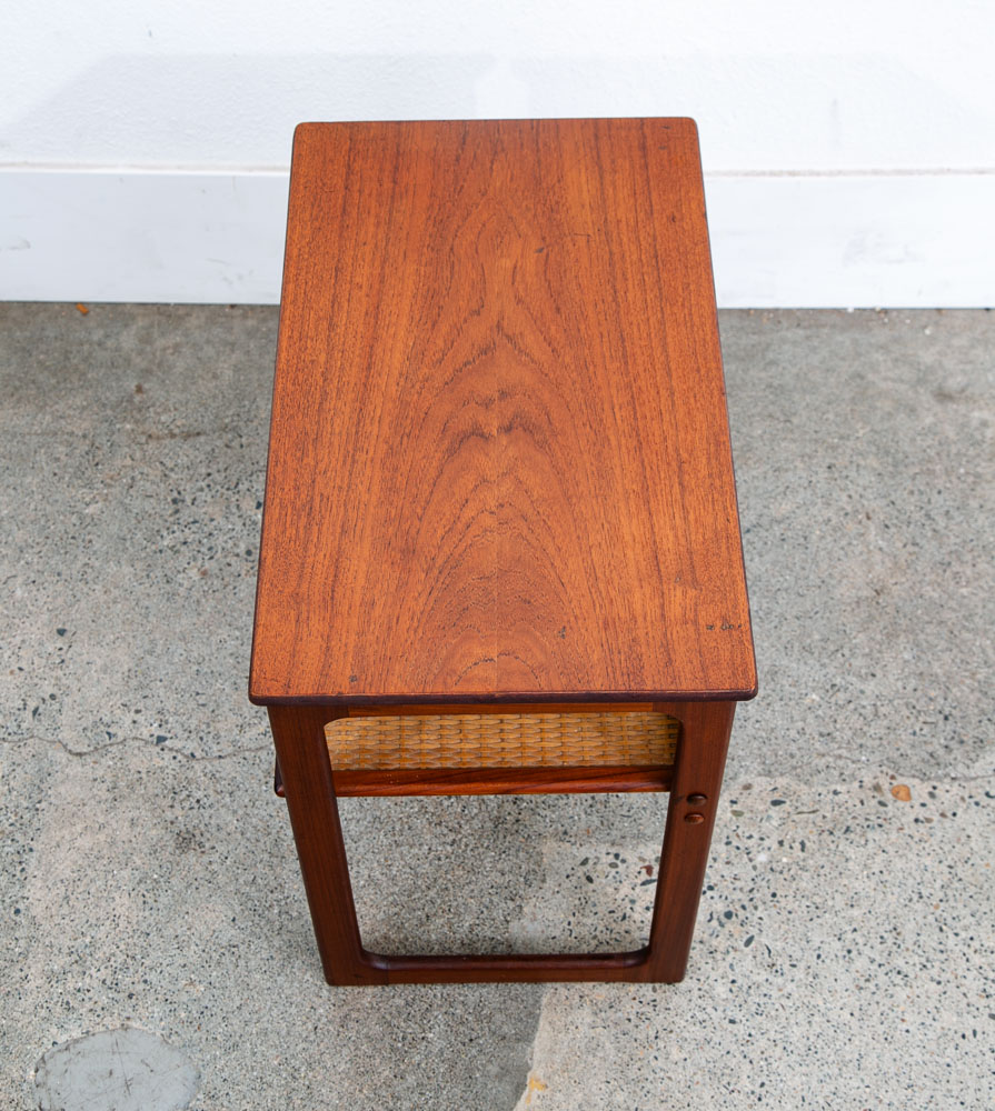Mid Century Danish Modern Nightstand Table Side Teak Wood End Cane Shelf Denmark - Image 11