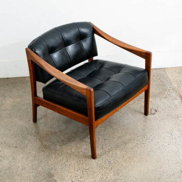 Mid Century Modern Lounge Chair Black Arms Walnut Tufted Work Armchair Vintage