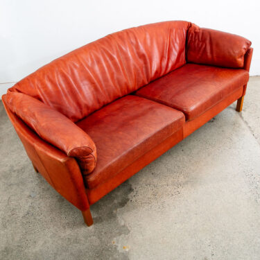 Mid Century Danish Modern Sofa Couch Rust Red Leather 3 Seat Denmark Mcm