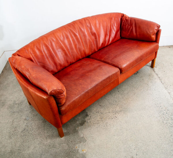 Mid Century Danish Modern Sofa Couch Rust Red Leather 3 Seat Denmark Mcm