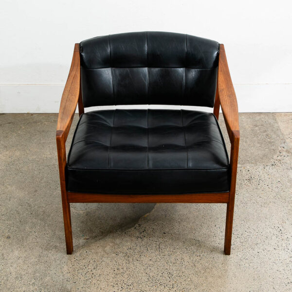 Mid Century Modern Lounge Chair Black Arms Walnut Tufted Work Armchair Vintage - Image 3