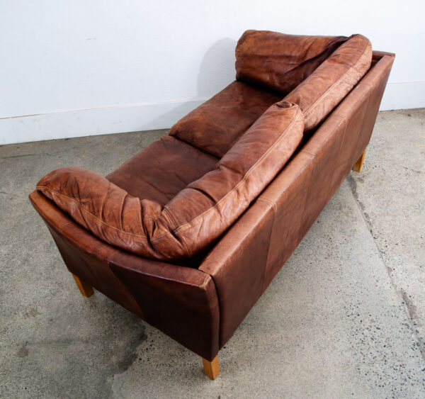 Mid Century Danish Modern Sofa Settee 2 Seater Red Cognac Leather Denmark - Image 11