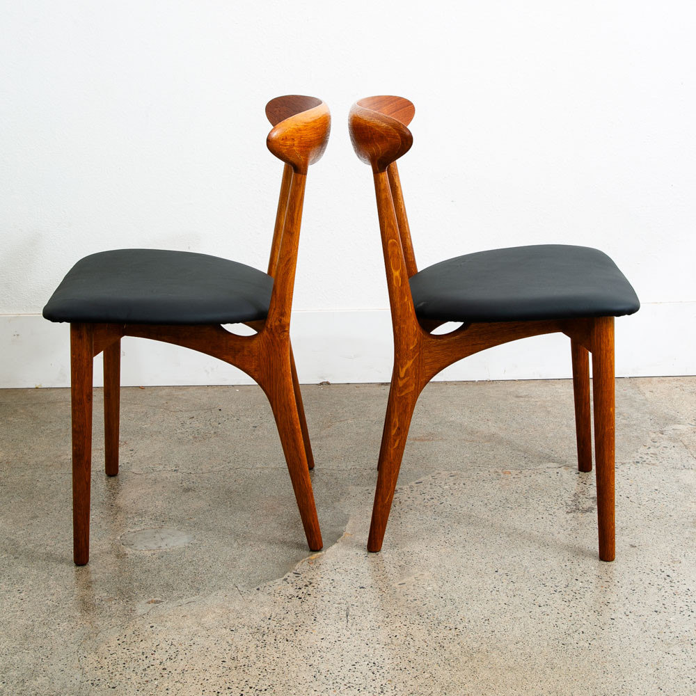 Mid Century Danish Modern Dining Chair Set Pair Two Kurt Ostervig Black Teak Oak - Image 2