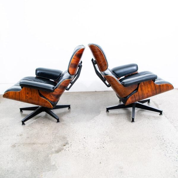 Mid Century Modern Lounge Chair Set Eames Herman Miller 670/671 Rosewood Pair - Image 6