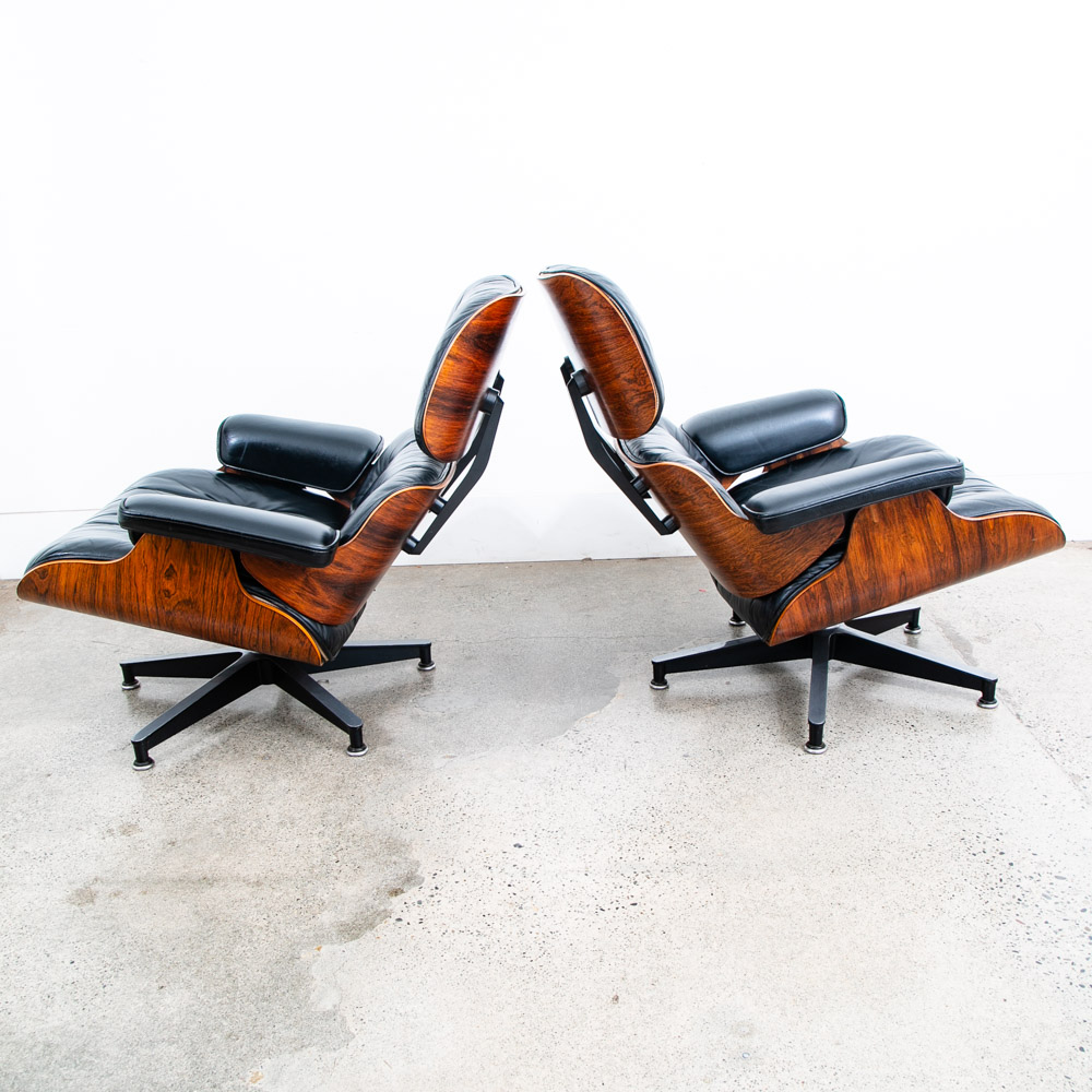 Mid Century Modern Lounge Chair Set Eames Herman Miller 670/671 Rosewood Pair - Image 6