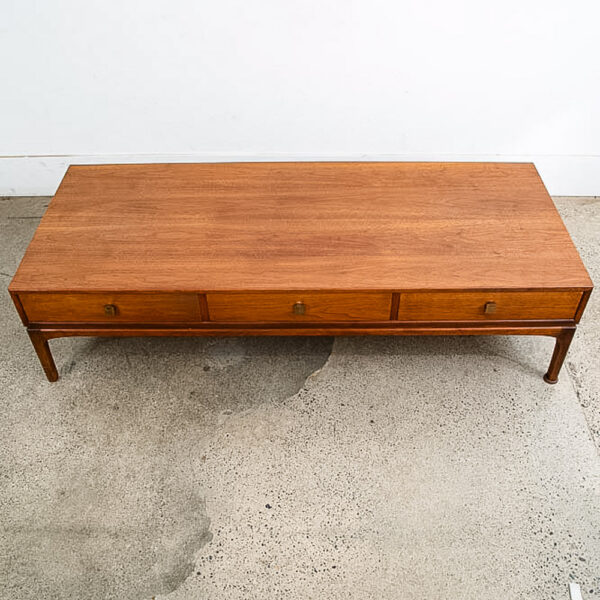 Mid Century Modern Coffee Table Large Walnut 3 Drawer Restored Brass Vintage Mcm - Image 2
