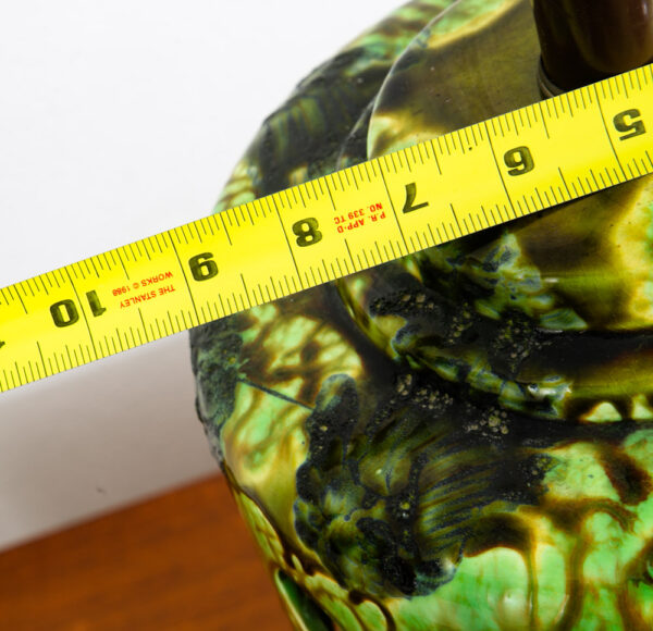 Mid Century Modern Table Lamp Ceramic Lava Drip Glaze Studio Round Green Mcm - Image 9