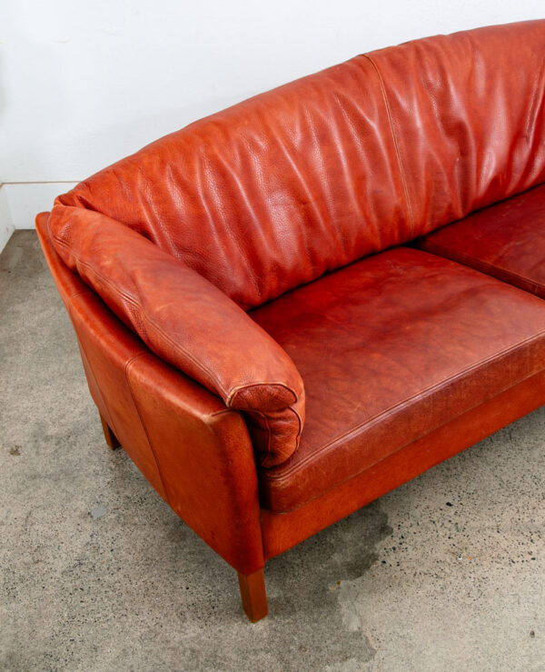 Mid Century Danish Modern Sofa Couch Rust Red Leather 3 Seat Denmark Mcm - Image 5