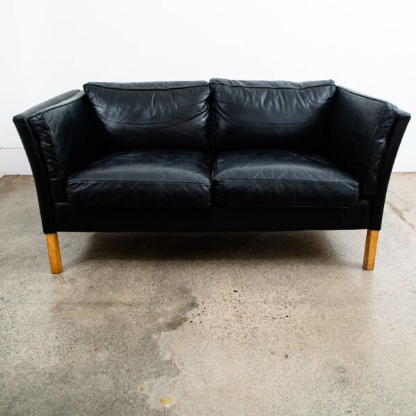 Mid Century Danish Modern Sofa Couch 2 Seat Borge Mogensen Leather Black Settee - Image 2