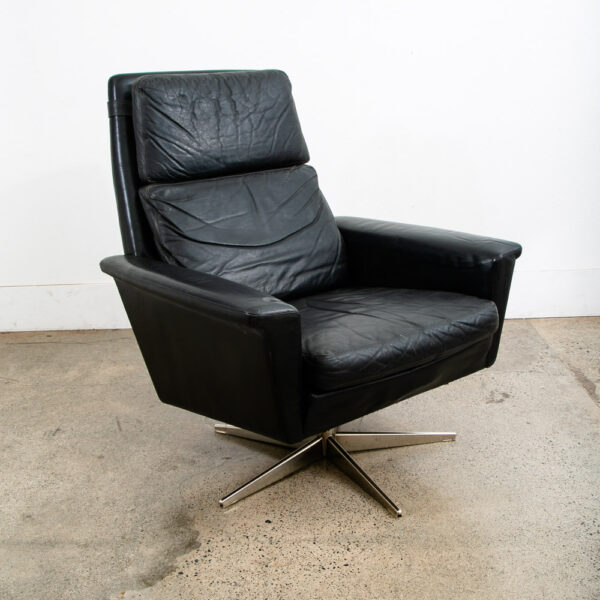 Mid Century Danish Modern Lounge Chair Georg Thams Black Leather Denmark Swivel - Image 10