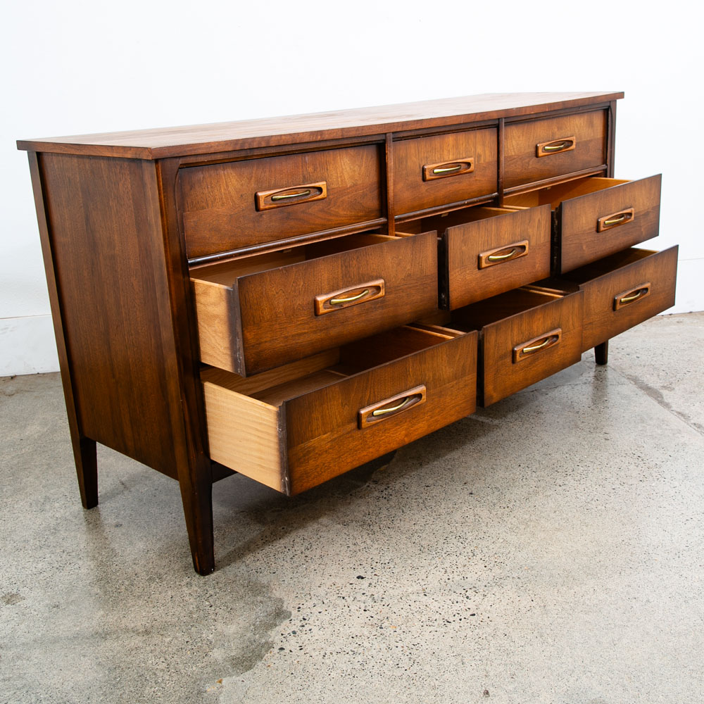 Mid Century Danish Modern Credenza Dresser Walnut 9 Drawer Danish Mcm Vintage - Image 5