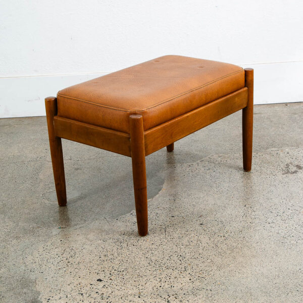Mid Century Danish Modern Ottoman Stool Brown Tan Leather Rectangular Footrest - Image 5