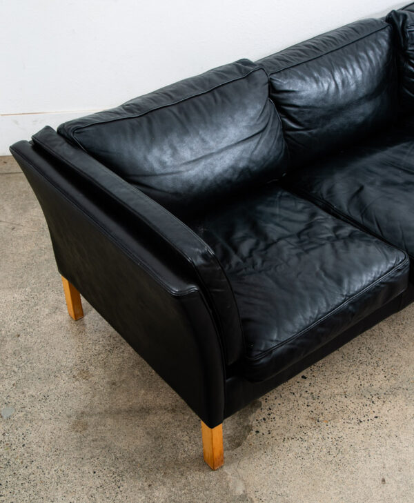 Mid Century Danish Modern Sofa Couch 3 Seat Borge Mogensen Leather Black Settee - Image 8