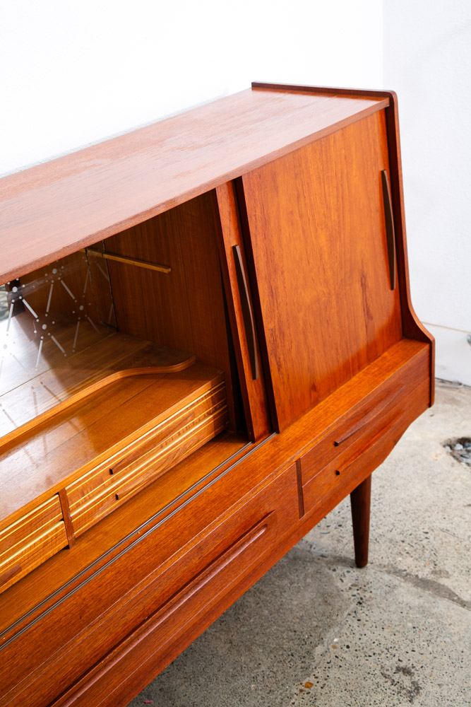 Mid Century Danish Modern Credenza Highboard Teak Wood 9 Drawers Bar Denmark Mcm - Image 7