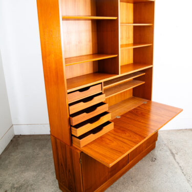 Mid Century Danish Modern Bookshelf Cabinet Teak Drawers Poul Hundevad Drop Leaf