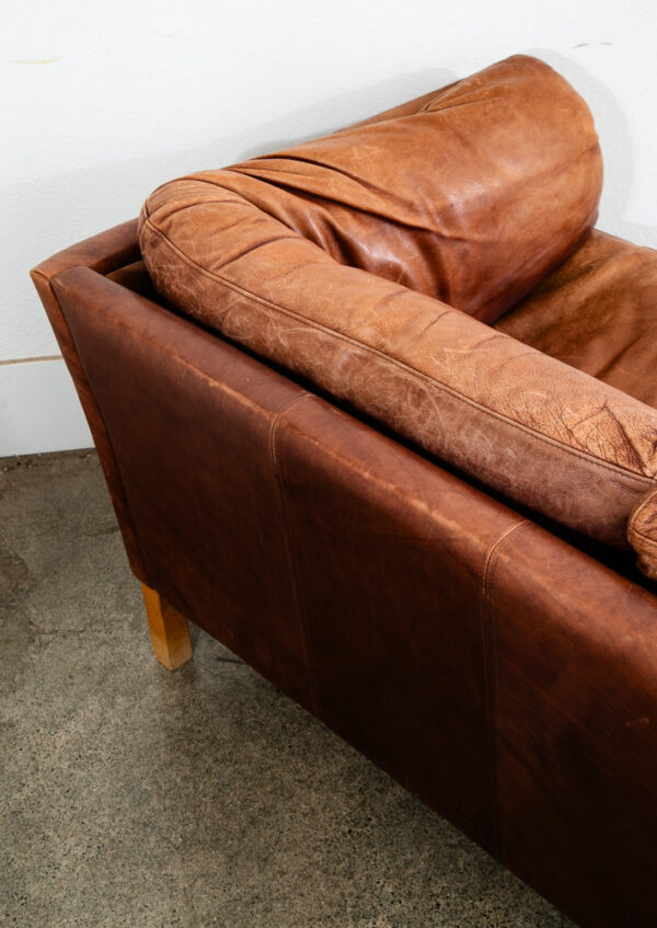Mid Century Danish Modern Sofa Settee 3 Seater Red Cognac Leather Denmark Mcm - Image 8