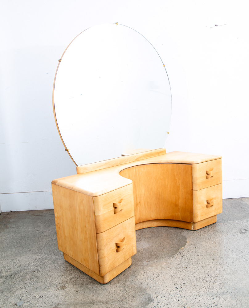 Mid Century Modern Vanity Dressing Table Heywood Wakefield Rio Round Mirror Mcm