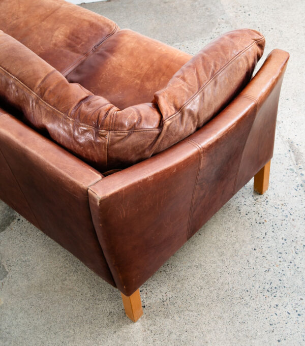 Mid Century Danish Modern Sofa Settee 3 Seater Red Cognac Leather Denmark Mcm - Image 7