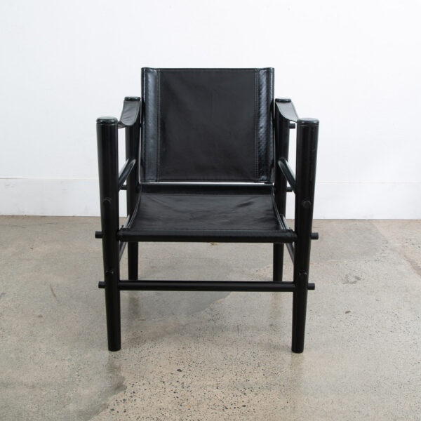 Mid Century Danish Modern lounge Chairs Safari Black Leather Arm Pair Set Two - Image 7
