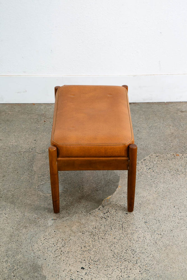 Mid Century Danish Modern Ottoman Stool Brown Tan Leather Rectangular Footrest - Image 7