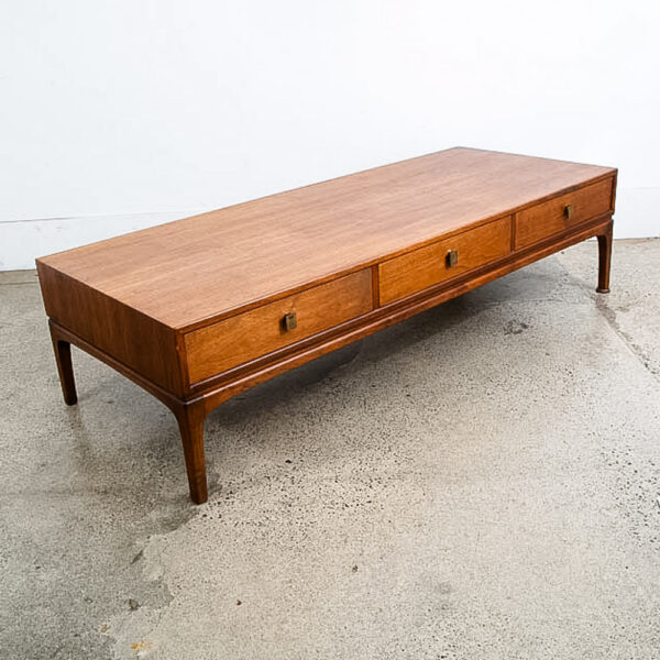 Mid Century Modern Coffee Table Large Walnut 3 Drawer Restored Brass Vintage Mcm - Image 11