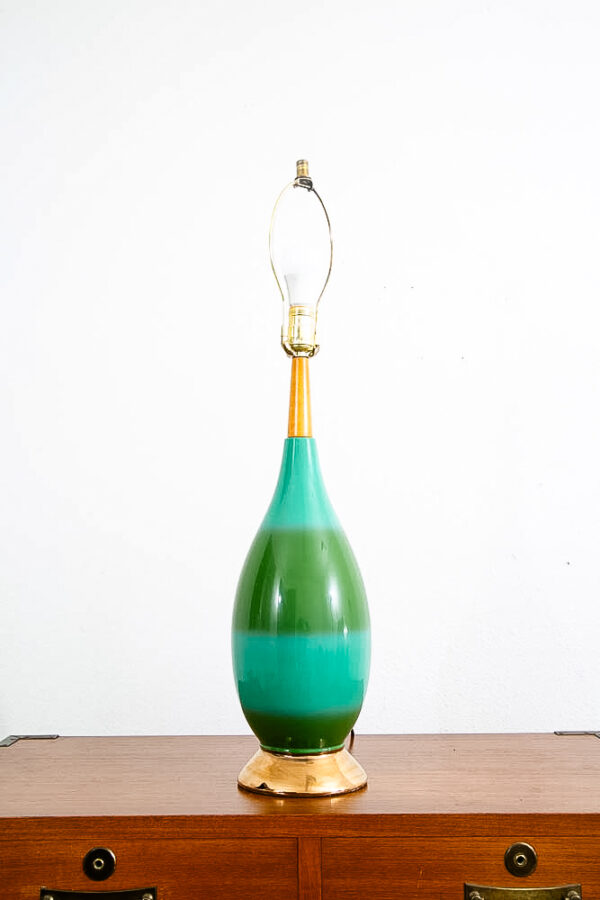 Mid Century Modern Table Lamp California Green Blue Wood Ceramic 60s Vintage Mcm - Image 4