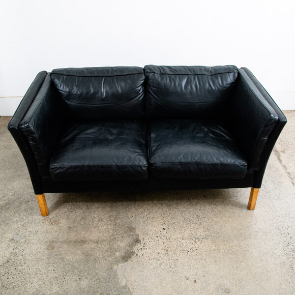 Mid Century Danish Modern Sofa Couch 2 Seat Borge Mogensen Leather Black Settee - Image 6