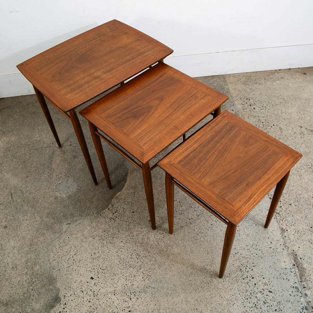 Mid Century Modern Nesting Tables Walnut Set 3 Heritage Henredon Vintage Three M - Image 3
