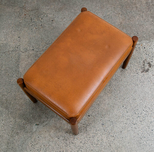 Mid Century Danish Modern Ottoman Stool Brown Tan Leather Rectangular Footrest - Image 8