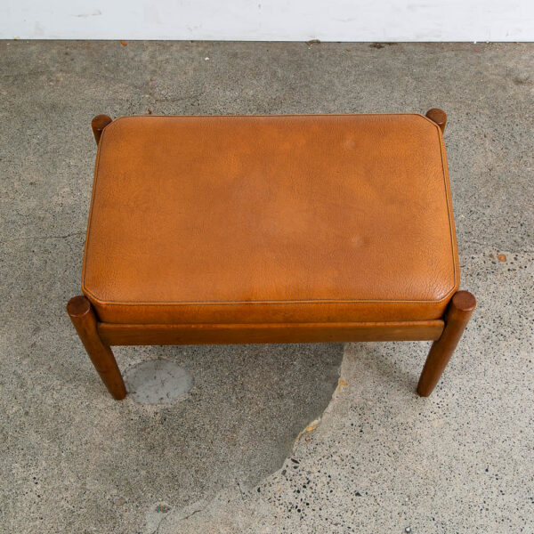 Mid Century Danish Modern Ottoman Stool Brown Tan Leather Rectangular Footrest - Image 4