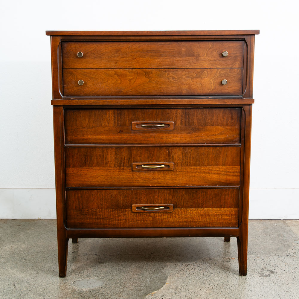 Mid Century Danish Modern Highboy Dresser Walnut 4 Drawer Danish Mcm Vintage 60s - Image 2