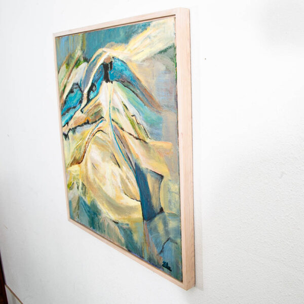 Mid Century Modern Abstract Figure Painting Original Art Blue Framed Signed - Image 3