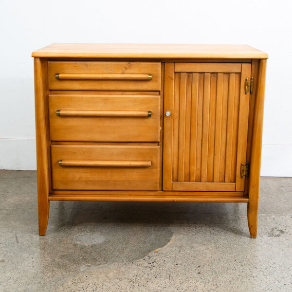 Mid Century Modern Credenza Cabinet Drawer Birch Blonde Door Storage Compact Mcm - Image 2