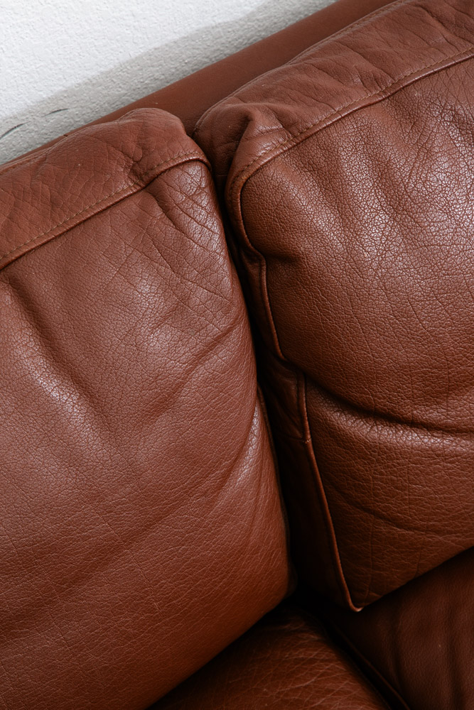 Mid Century Danish Modern Sofa Couch 3 Seater Brown Leather Stouby Seat Denmark - Image 9