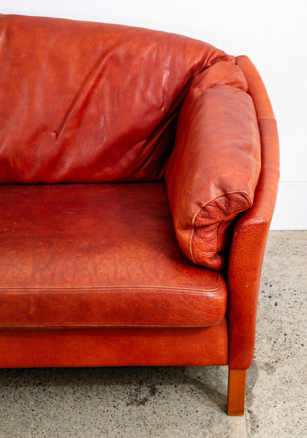 Mid Century Danish Modern Sofa Couch Rust Red Leather 3 Seat Denmark Mcm - Image 10