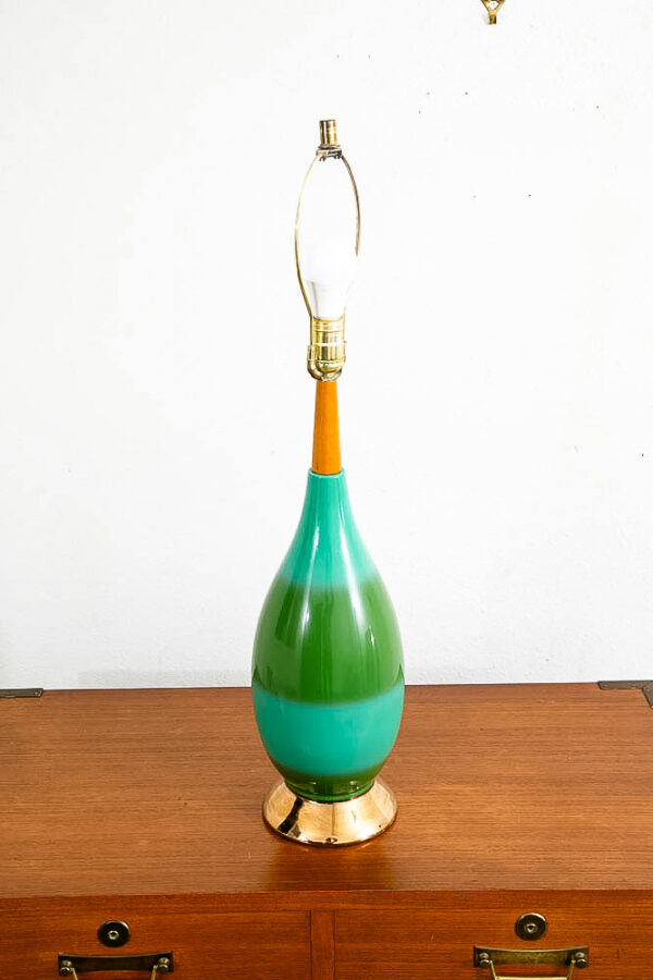 Mid Century Modern Table Lamp California Green Blue Wood Ceramic 60s Vintage Mcm - Image 2
