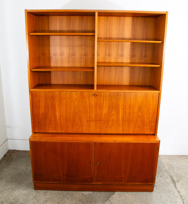 Mid Century Danish Modern Bookshelf Cabinet Teak Drawers Poul Hundevad Drop Leaf - Image 3