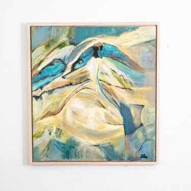 Mid Century Modern Abstract Figure Painting Original Art Blue Framed Signed