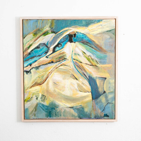 Mid Century Modern Abstract Figure Painting Original Art Blue Framed Signed