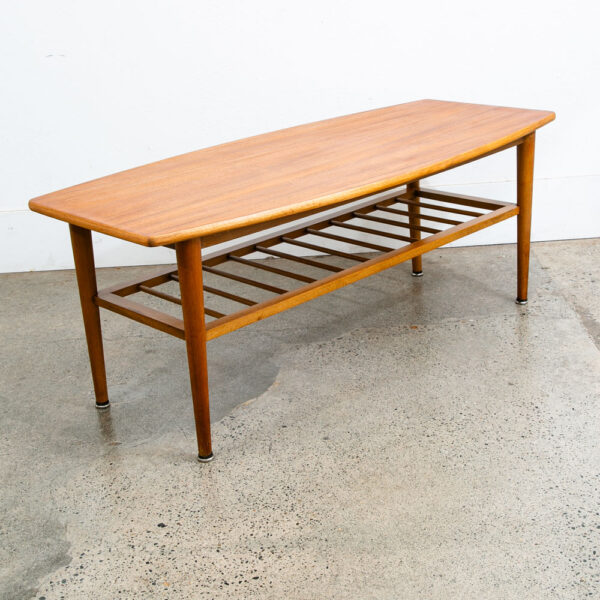 Mid Century Danish Modern Coffee Table Slat Shelf Teak Surfboard Vintage Mcm - Image 5