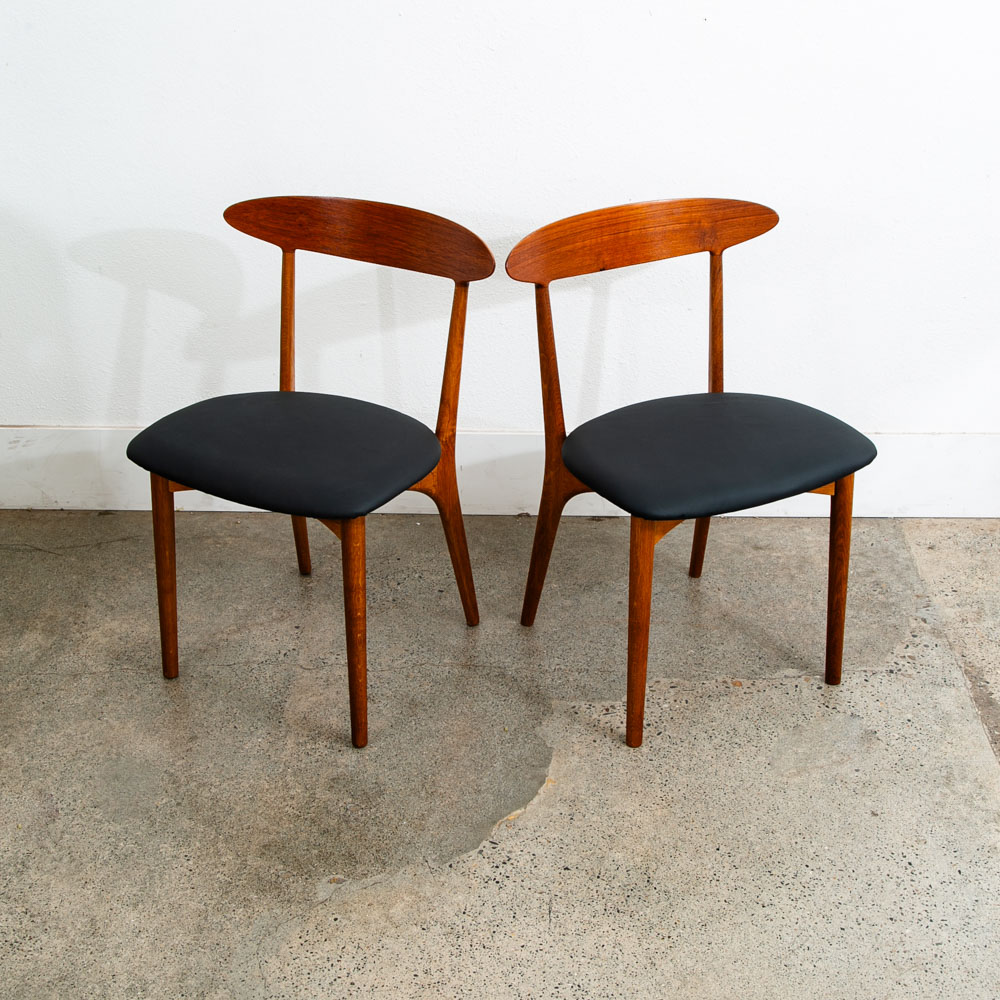 Mid Century Danish Modern Dining Chair Set Pair Two Kurt Ostervig Black Teak Oak