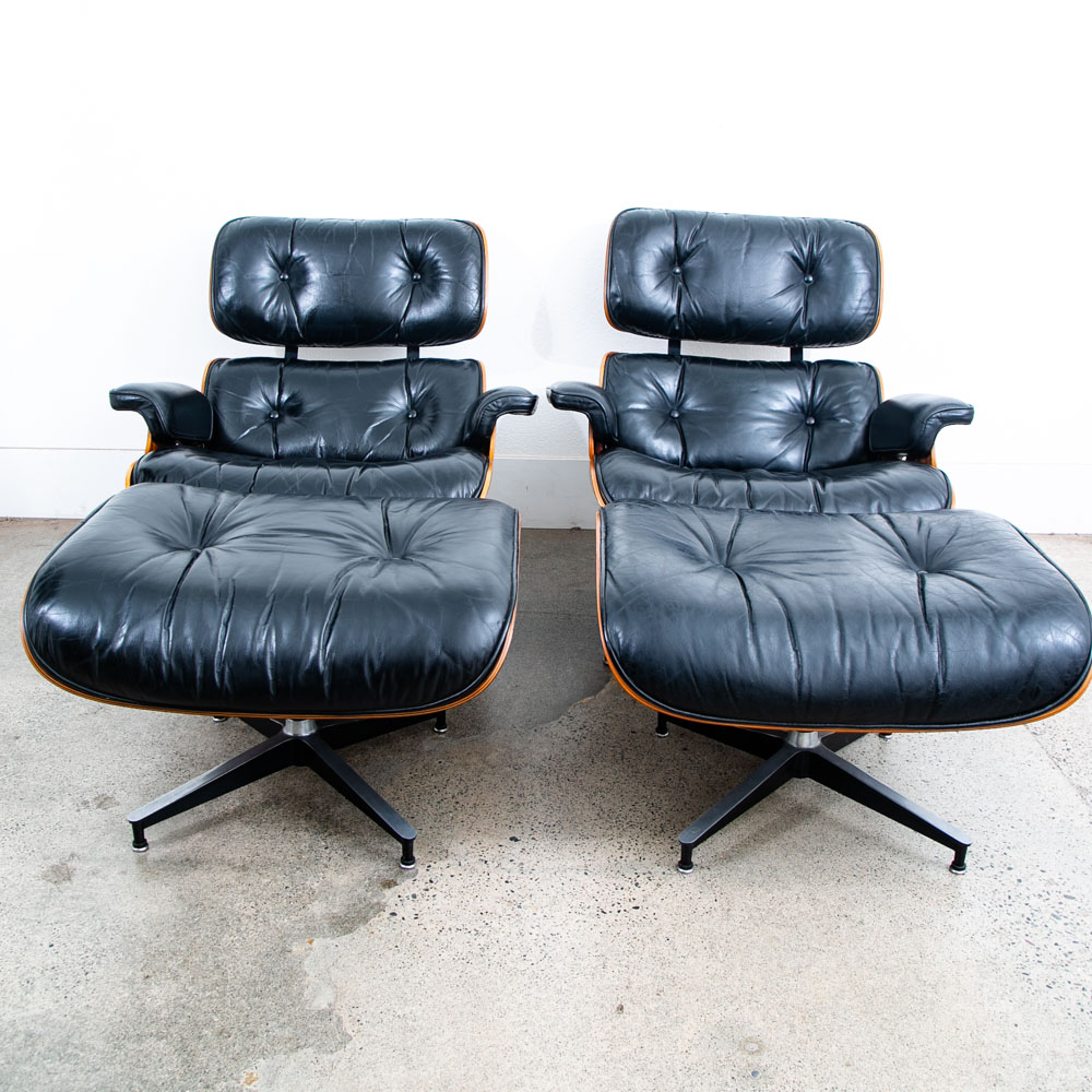 Mid Century Modern Lounge Chair Set Eames Herman Miller 670/671 Rosewood Pair - Image 3