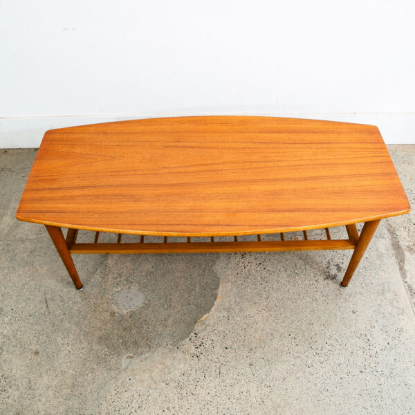 Mid Century Danish Modern Coffee Table Slat Shelf Teak Surfboard Vintage Mcm - Image 3