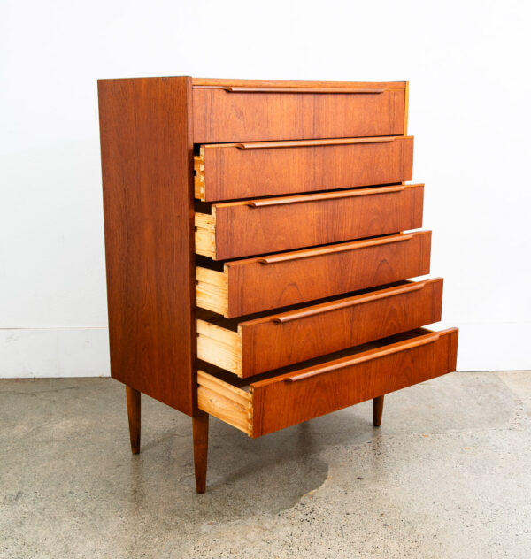 Mid Century Danish Modern Dresser Highboy 6 Drawer Teak Denmark Locking Compact - Image 5
