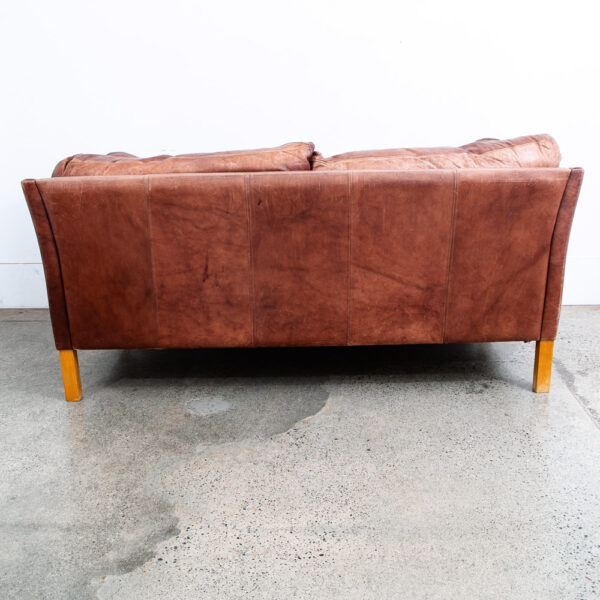 Mid Century Danish Modern Sofa Settee 2 Seater Red Cognac Leather Denmark - Image 4