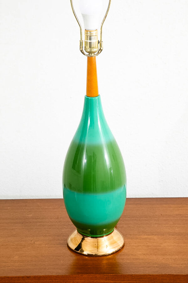 Mid Century Modern Table Lamp California Green Blue Wood Ceramic 60s Vintage Mcm - Image 9
