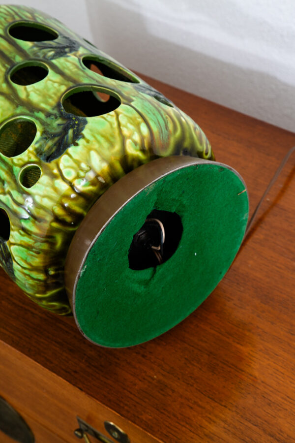 Mid Century Modern Table Lamp Ceramic Lava Drip Glaze Studio Round Green Mcm - Image 11
