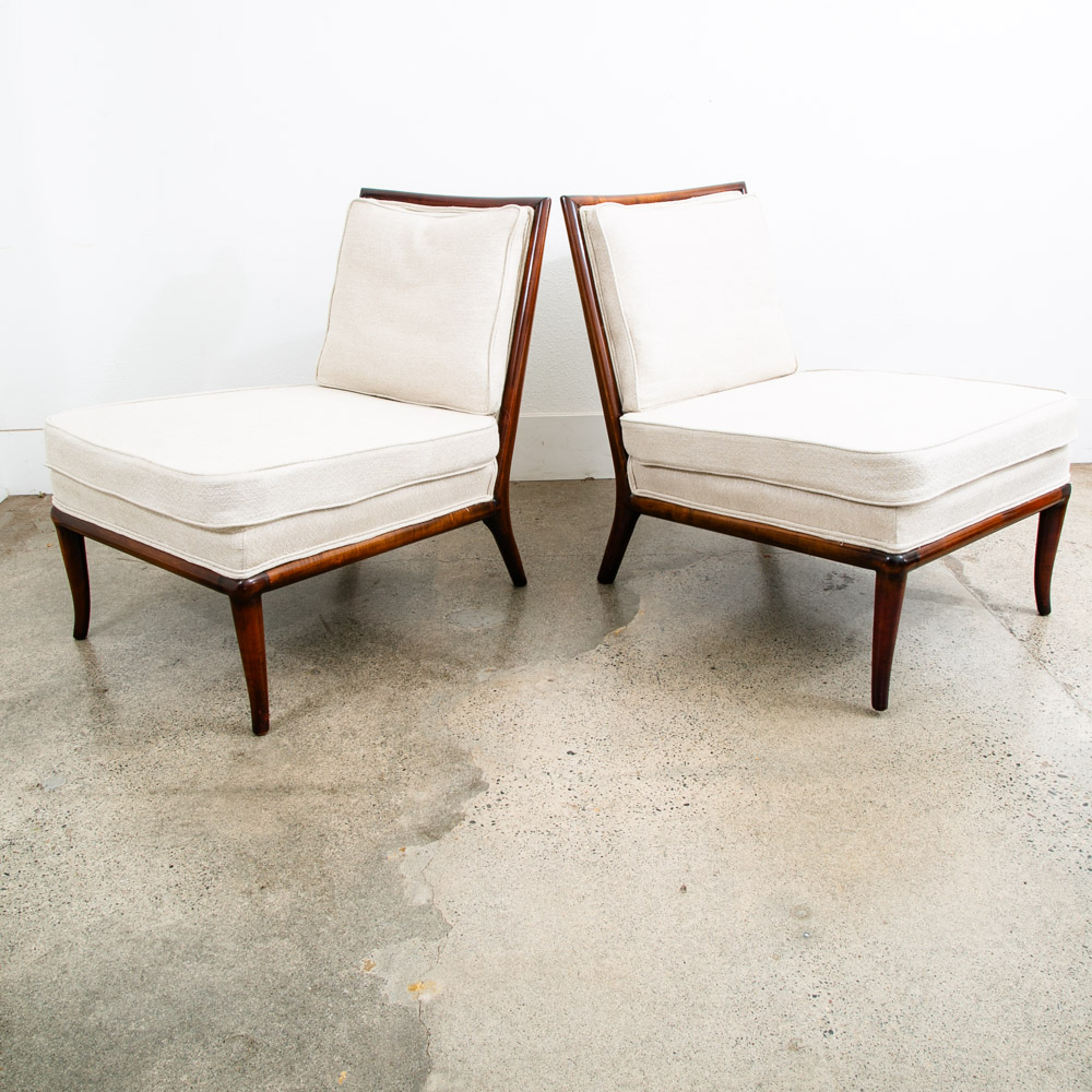 Mid Century Modern Lounge Chairs Slipper T.H. Robsjohn-Gibbings Widdicomb White