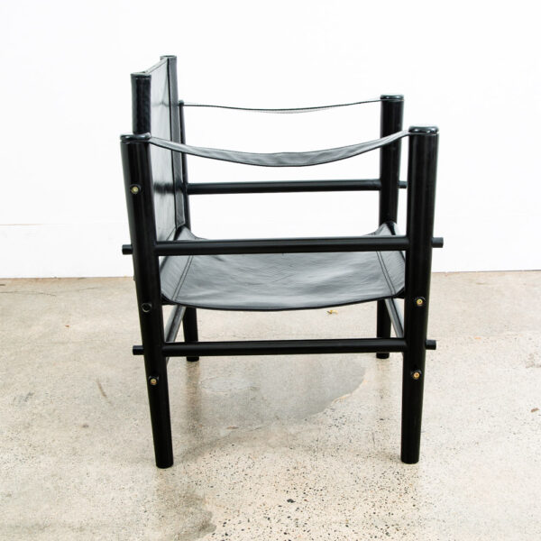 Mid Century Danish Modern lounge Chairs Safari Black Leather Arm Pair Set Two - Image 6