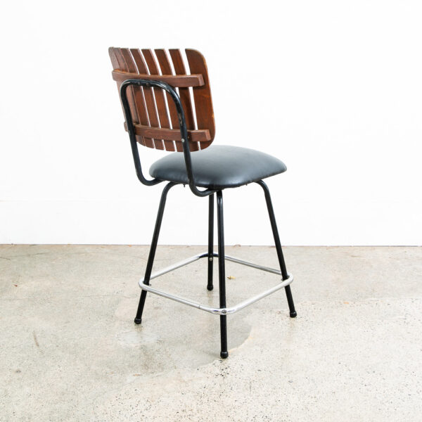 Mid Century Modern Bar Stools Set 2 Black Swivel Wood American Vintage Umanoff - Image 9